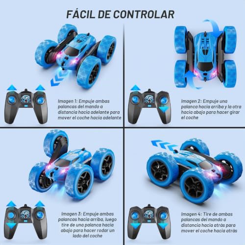 Miniatura 6 de QUNREDA Coche Teledirigido, Coche RC de Juguete para Niños 6-12 Años, 4WD de Acrobacias con Luces LED, Giros 360°, 2,4 GHz, Baterías USB-C Modulares, Regalo de Cumpleaños para Niños, Azul