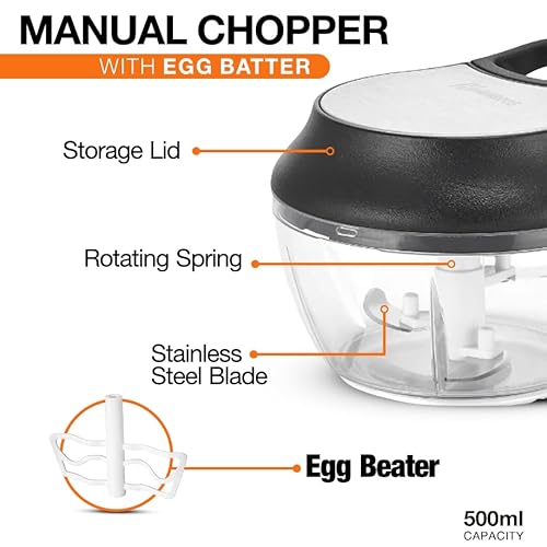 Hanbros Manual Food Processor Vegetable Chopper, Portable Hand Pull String Garlic Mincer Onion Cutter For Veggies, Ginger, Fruits, Nuts, Herbs, Etc., 2 Cup With Egg Batter And Garlic Peeler thumb #1