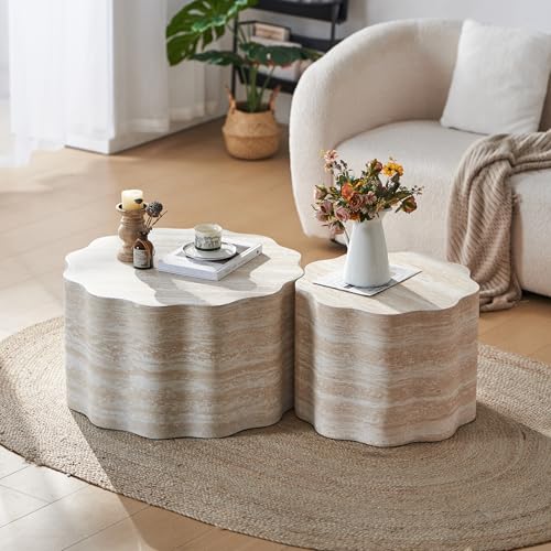 JUSTONE Set of 2 Round Coffee Tables for Living Room,Modern