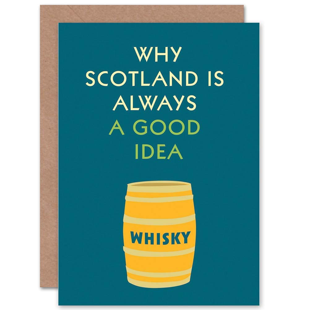 Wee Blue Coo Typograph Painting Whisky Good Idea Scotland Art Sealed Greeting Card Plus Envelope Blank inside