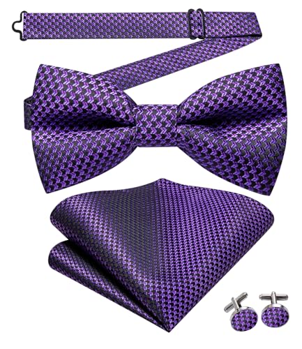 Image of Hi-Tie Bow Ties for Men Pre-Tied Pocket Square with Cufflinks Mens Bowtie Sets for Wedding Formal Party