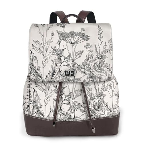 Sac à dos en cuir imprimé floral herbes botaniques haut de gamme