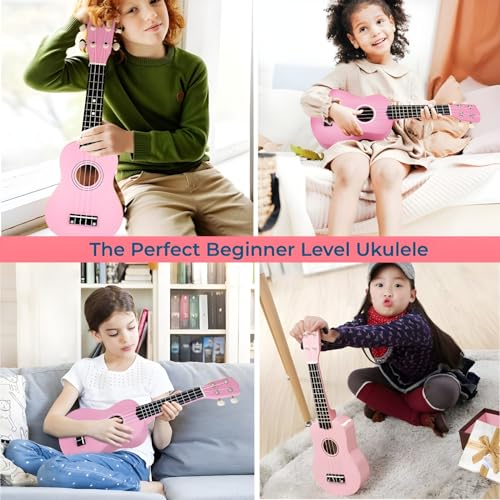Image of Jakeloo 21 Inch Wooden Acoustic Guitar for Toddler, Kids Guitar Toy, Musical Instrument, Ideal for 3-9 Year Old Boys Girls, Pink