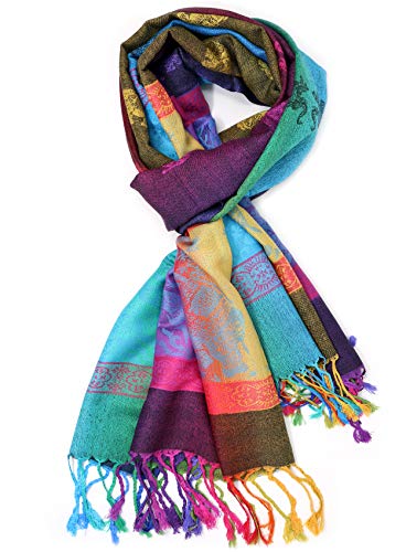 Colorful Elephant Peacock Feather Pashmina Scarf Shawl Wrap2