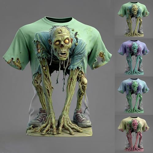 Camiseta de Halloween para hombre, 3D, camiseta con sangre, manga corta, divertida, camiseta de terror, cuello redondo, informal, holgada, camiseta deportiva, corte regular, camiseta básica, cómoda