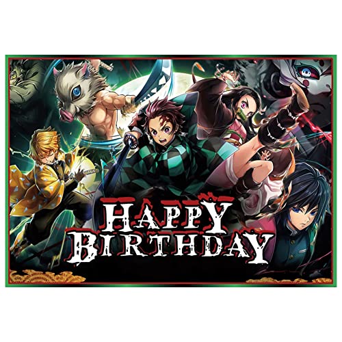 Demon Slayer Photographie Toile de Fond FISAPBXC Happy Birthday Toile de Fond Anime Toile de Fond pour d'anniversaire Party Supplies pour Anniversaire Décoration 1,5X 1m Cover