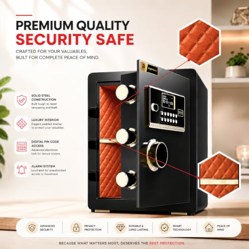 Image of Amazon Basics Pro Gross Capacity - 43L (Net - 38L), Digital Password Safe Locker Box for Home & Office | Electronic Security Locker Safe With Motorized Locking, Strong Steel Body, Anti Theft Design