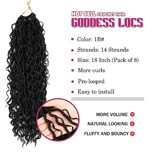 Image of 8 Packs Goddess Faux Locs Crochet Hair for Black Women, Natural Black