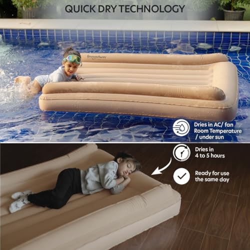 Image of SnoozeAway Inflatable Privacy Bed with Rechargeable Air Pump, Ultralight Portable Ergonomic Bed for Kids & Adults | Floating Pool, Beach, Camping, Trekking, Indoor & Outdoor Relaxation (Desert Beige)