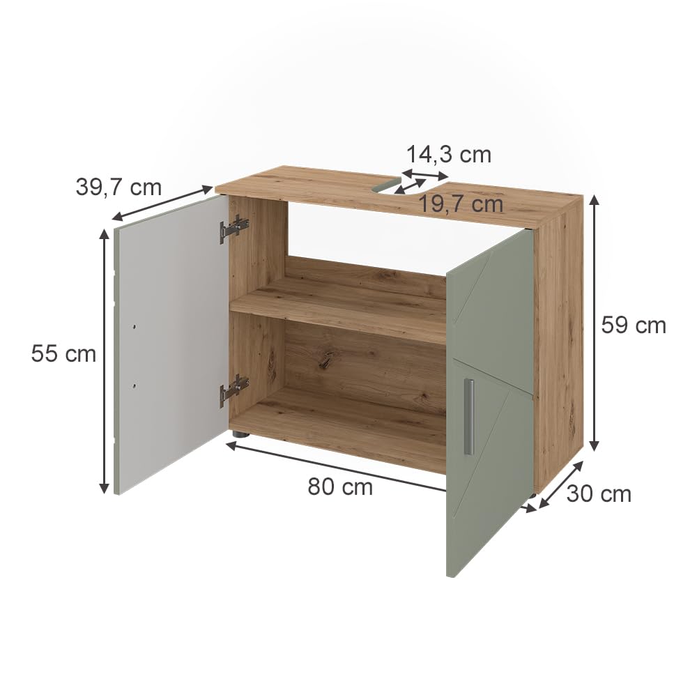 Vicco Szafka pod umywalkę "Irma", Szałwia zielona, 80 x 59 cm | z 2 drzwiami, Espace de rangement supplémentaire directement sous le lavabo