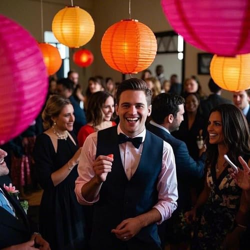Image of Pink Orange Paper Lanterns Decorative 15pcs Party Hanging Decorations for Bachelorette Wedding Birthday Baby Shower Graduation Anniversary Themed Room Decor