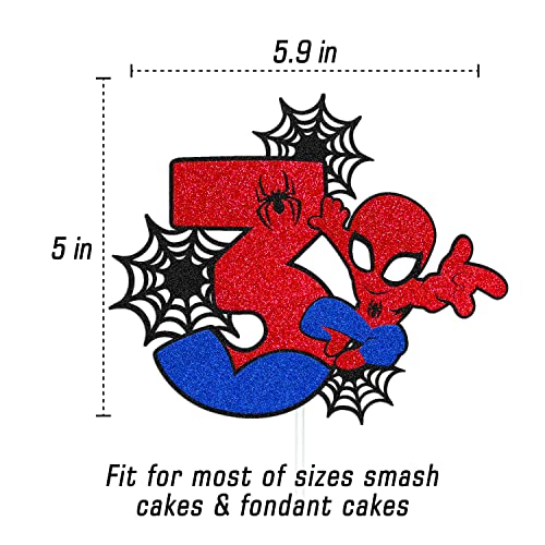 Spider 3Rd Birthday Cake Topper Spider Cartoon Movie Themed Happy 3S Birthday Cake Decorations For Men Boy Children Three Bday Party Supplies Double Sided Glitter Black Décor #TOP2