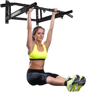 OneTwoFit Wall Mounted Pull Up Bar with More Stable 6-hole design for Indoor and Outdoor Use, Maximum weight 440 Lbs OT103