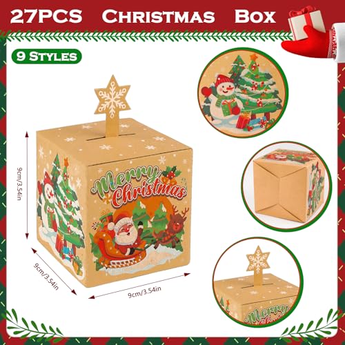 Qpout 27Pcs Christmas Kraft Paper Candy Boxes for Gift Giving,3D Xmas Goody Gift Cookies Treat Boxes,Decorative Christmas Favor Boxes for Holiday Xmas Party Favors Supplies Bag Fillers – Image 2