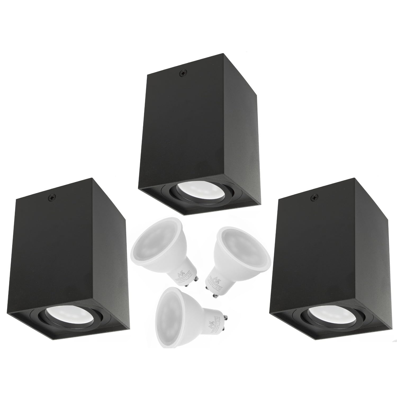 Maclean Black Mce426 B 3X Tube/Surface Mounted Luminaire Spots Square Aluminum Gu10 80X80x115mm Colour + 3X Led 5W Bulbs