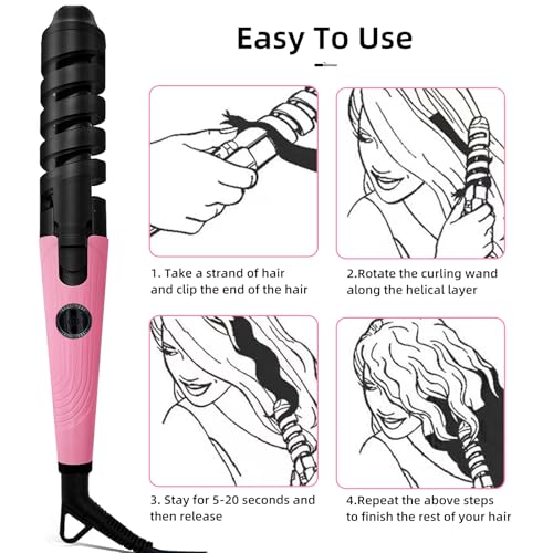 Image of Automatic Curling Wand,Anti-Scald Ceramic Curling Iron,Portable Auto Spiral Hair Curler for Women,Detangle Scald-Free Fast Heating Rollers Suitable for Long and Short Hair Styling(Pink19)