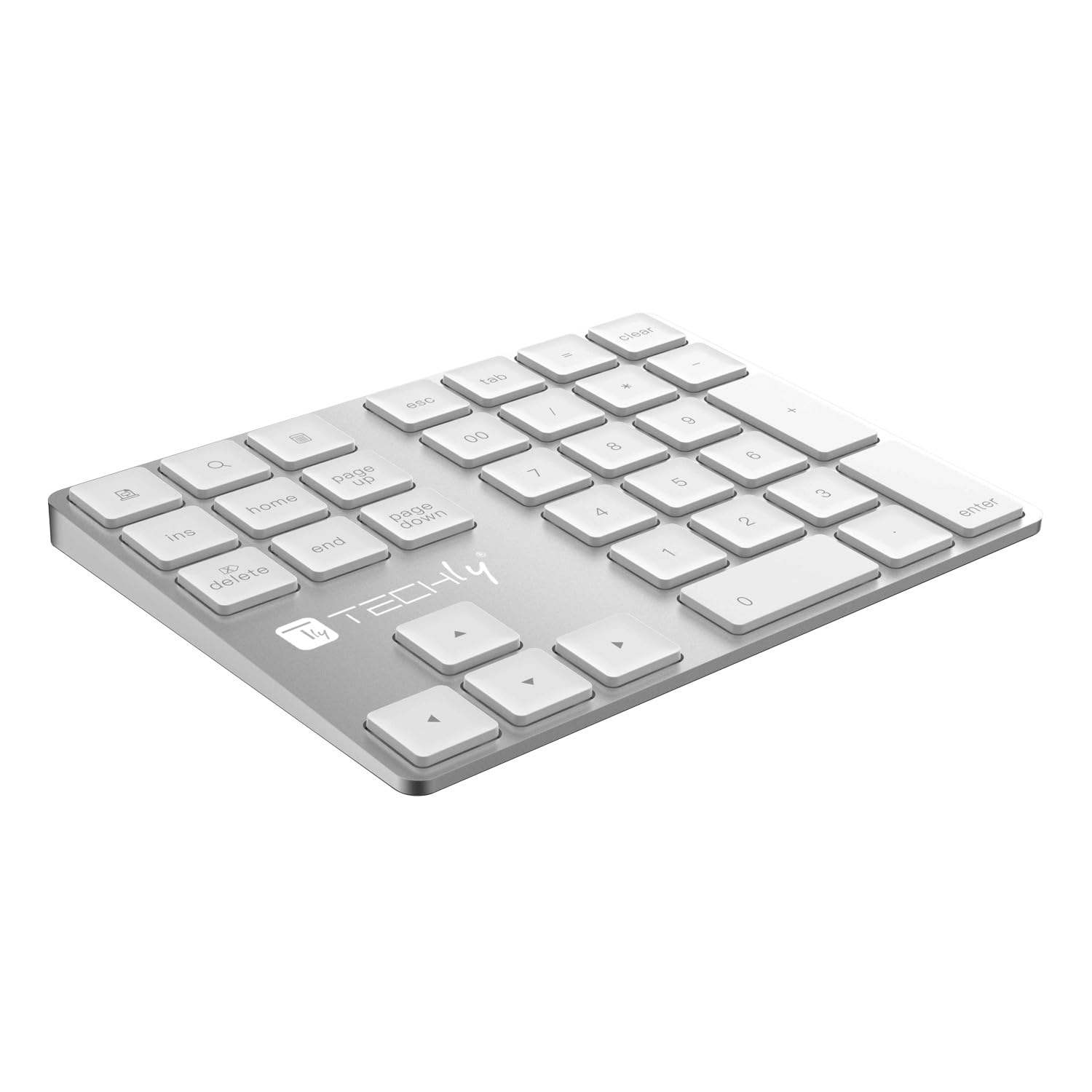 Techly 622694 - Teclado numérico BT V3.0 inalámbrico de 34 teclas, plateado, gris, plateado