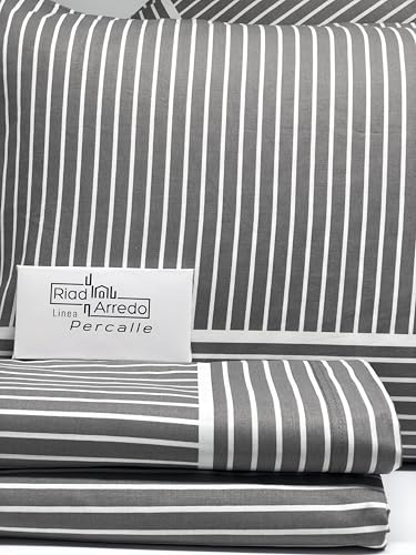 Riad Arredo Set Completo Letto In 100% Cotone Morbido Mano Percalle - Completo Letto Lenzuola Sotto Con Elastico | Lenzuola Da Sopra | Federe (Capri Tortora, Matrimoniale) - 3