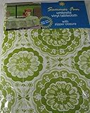 Summer Fun Flannel Back Vinyl Umbrella Tablecloths with Hole and Zipper- Sumburst of Medallions-Celery Green and White--Assorted Sizes (70 Round)