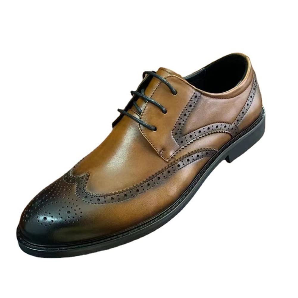 Męska sukienka sznurowane buty formalne buty Oxford dla mężczyzn sznurowane brogsy tłoczone końcówka skrzydła polerowane palce derby buty skórzane antypoślizgowe gumowe podeszwa blok obcas bal,