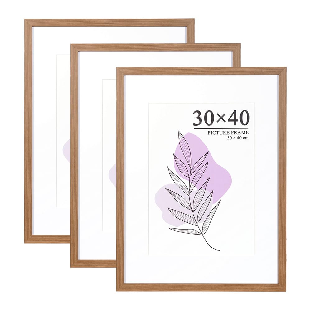 Baoee Brown Picture Frame 30×40cm with Mount,Set of 3, photo frame with acrylic glass,certificate frame,Freestanding and Wall Mountable