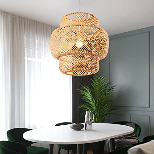 Lámpara de Mesa y Techo Hueca LED con Estilo Nórdico y Mimbre 5