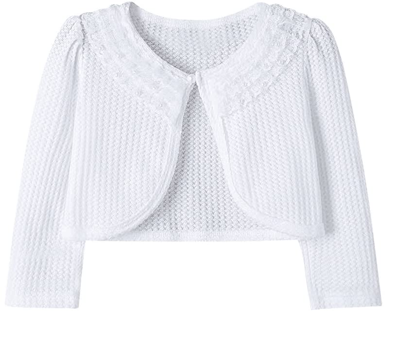 Little Girls' Long Short Sleeve Lace Bolero Cardigan Shrug Dress 2-11 Years (as1, Age, 7_Years, 8_Years, White)