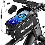 Benewell Fahrrad Rahmentasche, Wasserdicht Lenkertasche, Oberrohrtasche, Fahrradtasche Navigation Handyhalter mit TPU Touchscreen Sonnenblende Regenschutz für Smartphones unter 6,5 Zoll…