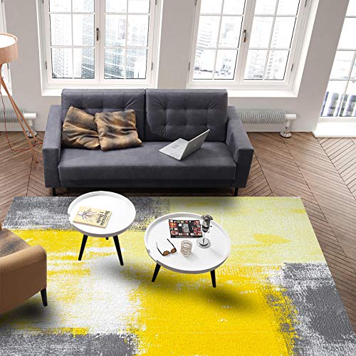 Yellow Grey Area Rug 4'X7' For Living Room, Kids Teen Girls Boys Bedroom, Abstract Modern Geometry Painting Decorative Art Outdoor Indoor Washable Carpet Runner Area+Rug For Kitchen, Hallway, Entryway #TOP3