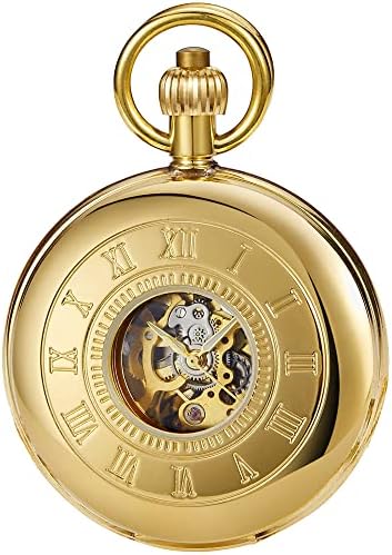 Tiong Vintage Mechanical Pocket Watch Unique Tourbillon Moon Phase Roman Numerals Scale Double Hunter Pocket Watches & Gift Box