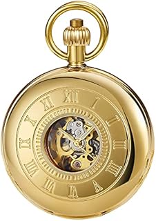 Tiong Vintage Mechanical Pocket Watch Unique Tourbillon Moon Phase Roman Numerals Scale Double Hunter Pocket Watches & Gift Box