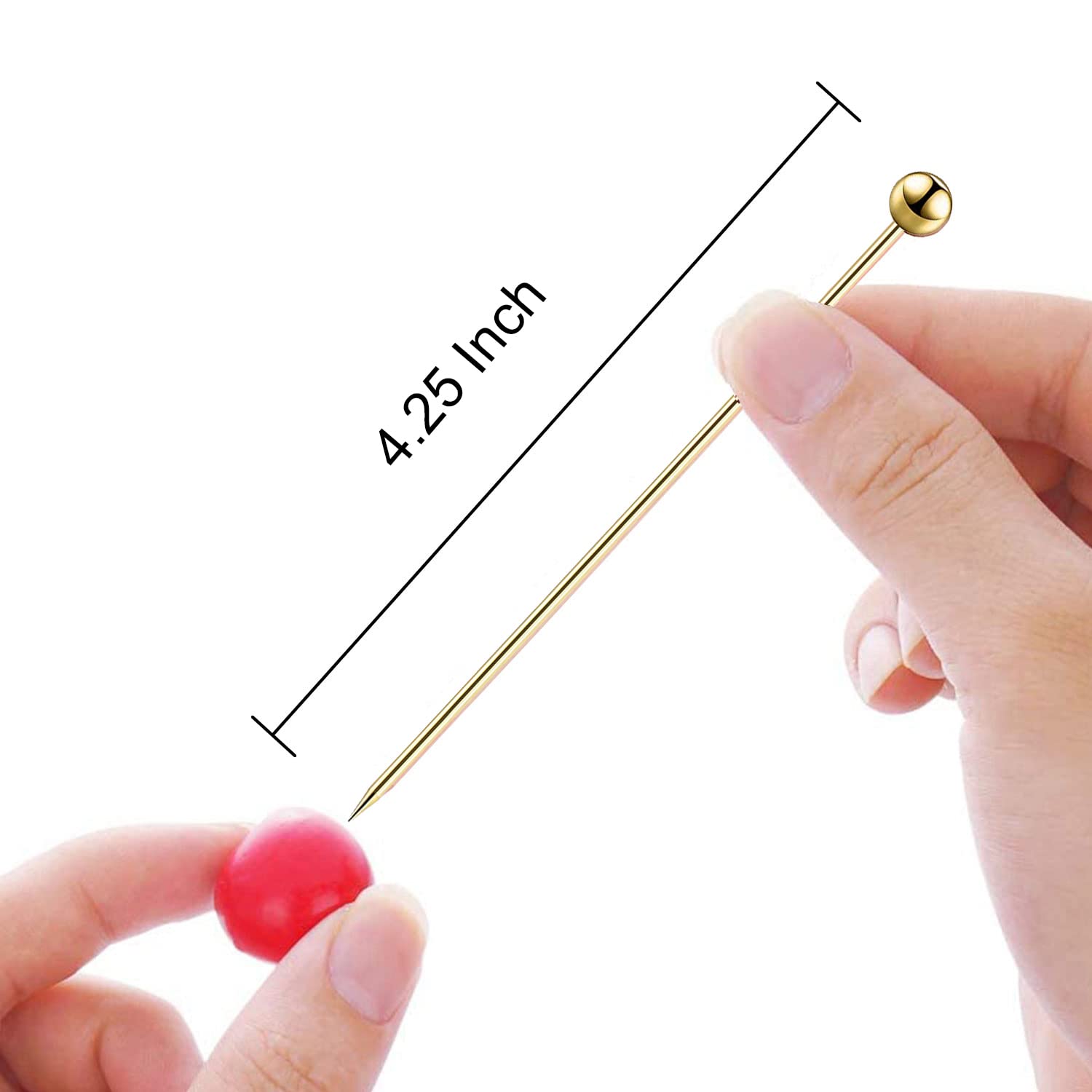 8PCS Cocktail Picks Stick, Stainless Steel Cocktail Martini Picks, Reusable Metal Cocktail Skewers Olives Appetizers Bloody Mary Brandied(Golden Ball), 4.33 inch