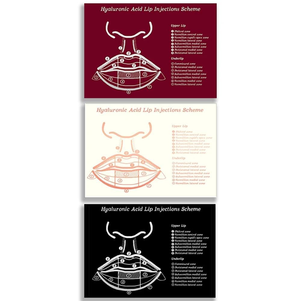 Baibexing Hyaluronic Acid Lip Injection Regimen, Dermatologist - Lip Anatomy Poster - Lip Filler Print Beauty Salon Beautician Canvas Painting 21X30Cmx3Pcs Sin Marco