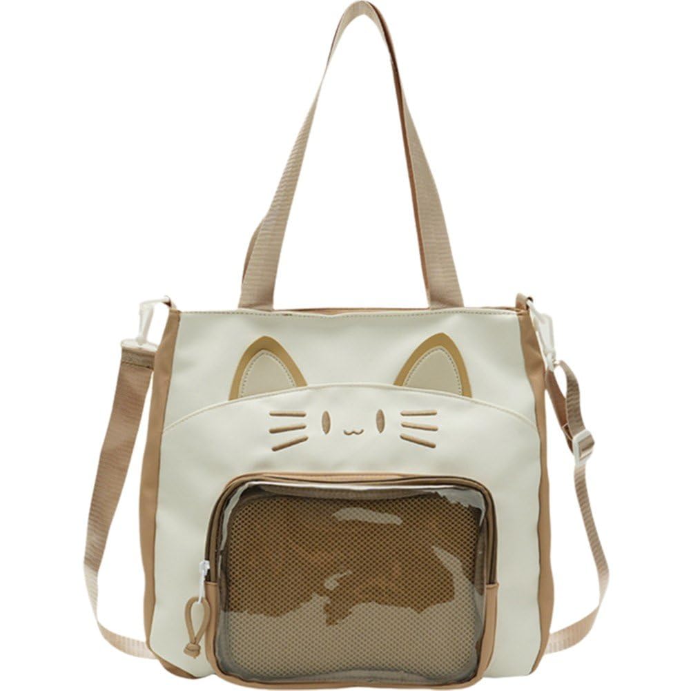 Fituenly Women's Khaki Shoulder Bags, Japanese Style Ita Bag Backpacks Pin Display Bag Aesthetic Shoulder Bag Transparent Pocket Schoolbag Phone Bag Suitable For Girls
