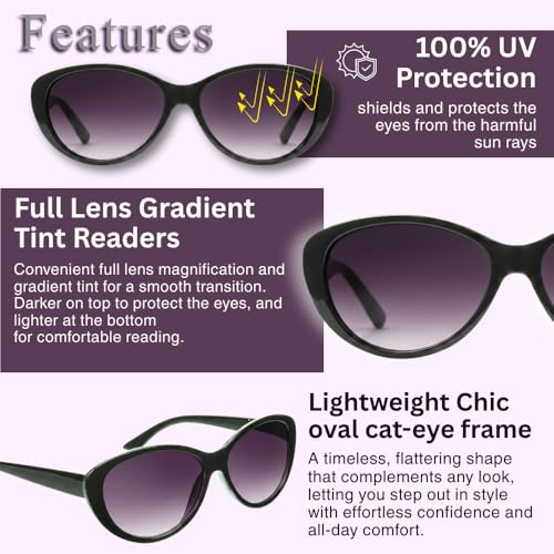 Image of proSPORT | Cat Eye Womens Full Lens Tinted Reading Sunglasses Oversize NOT BIFOCAL