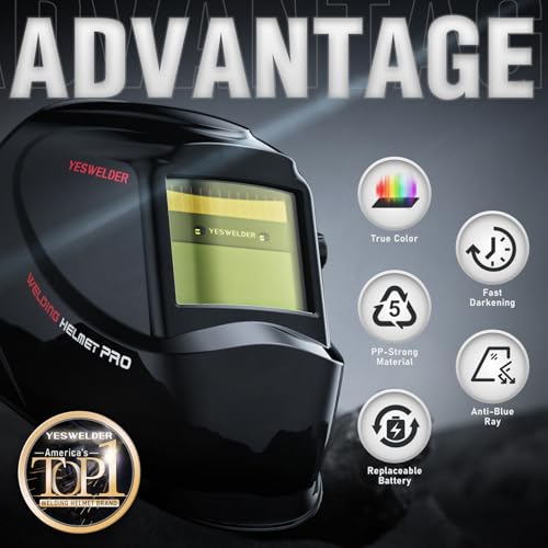 Image of YESWELDER Auto Darkening Welding Helmet, Blue Light Blocking, 1 /1 /1 /1 True Color Solar Powered Welding Hood with 2 Arc Sensors, Wide Shade 3.5 /9-13 Welder Mask for TIG MIG ARC and Grind
