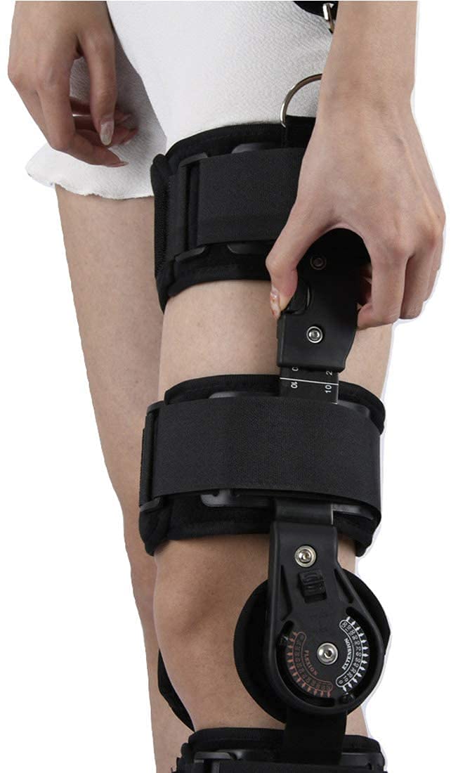 Rodillera con Bisagra ROM, Inmovilizador De Rodilla Ajustable, Soporte para Ligamentos Cruzados Anterior, Medial Y Posterior para La Recuperación De Lesiones De Rodilla,Black