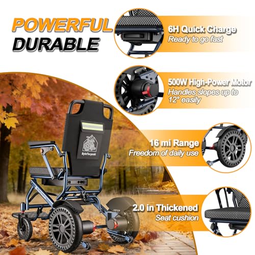 Image of Lightweight Electric Wheelchairs for Adults,500W Motorized Wheelchair for All-Terrain,16 Miles Travel Range,Foldable Power Wheelchairs Support 330 Lbs,Portable Wheel Chair,Airline Approved