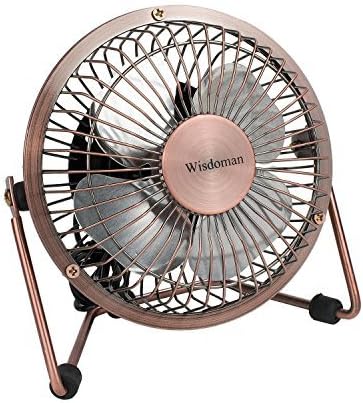 Mini USB Table Desktop Personal Fan, Metal Design, Quiet Operation, USB Cable Powered, High Compatibility Personal Table Fan with Adjustable Tilt, Desk Cooling Fan for Home & Office (4 Inch, Bronze)