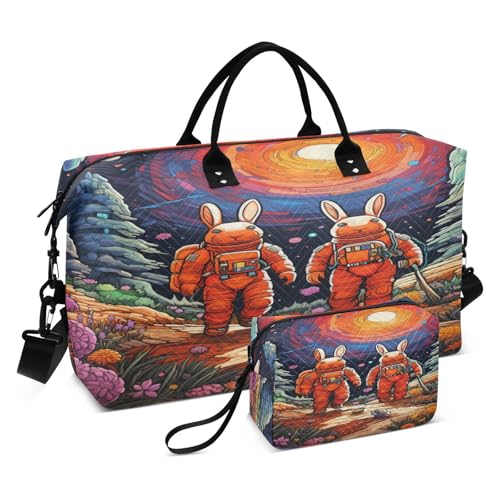 Astronaut Space Artwork Sports Swim Gym Bag Weekender Duffel Travel Bags Handbag with Makeup Storage Bag for Girls Men