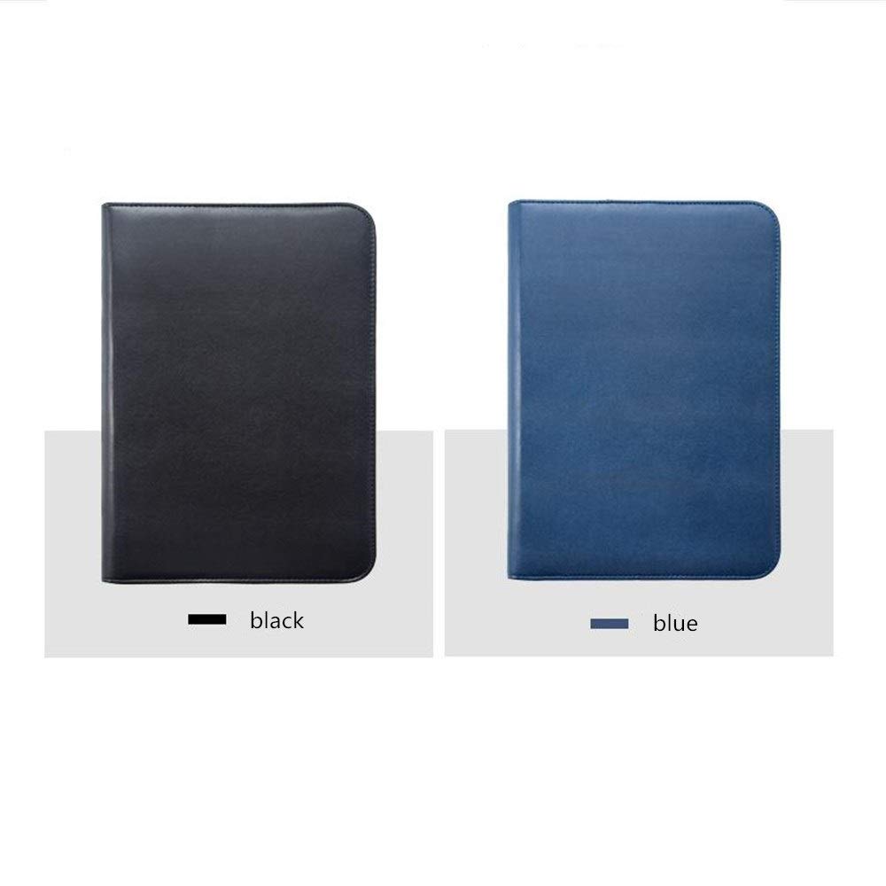 Carpeta de conferencias de cuero para negocios, bolsa A4 con cremallera, carpeta de conferencias con carpeta calculadora para escuela, negocios, viajes, negocios, bolsa de documentos (negro