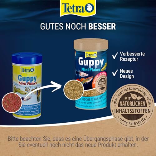 Tetra Guppy Mini Flakes - Fischfutter für alle Guppys, feines Flockenfutter für eine ausgewogene und nährstoffreiche Ernährung, 250 ml Dose – Bild 3