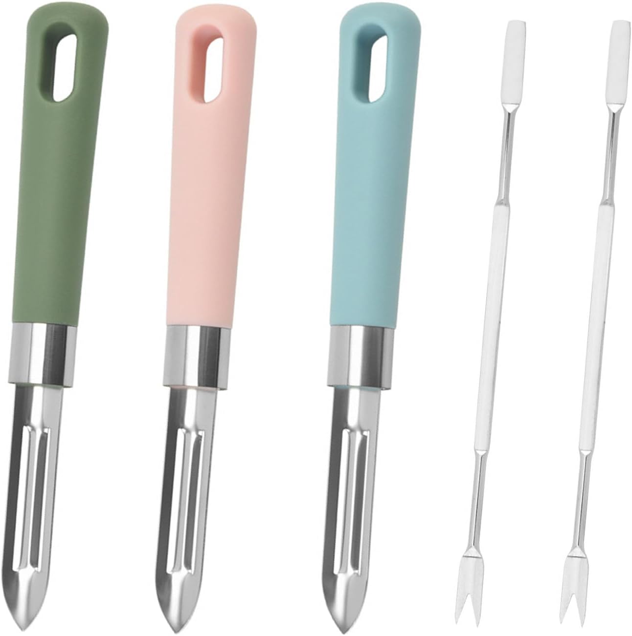 3 Peeling Knives and 2 Walnut Needles, Sharp Blades, Non-Slip Handles, Convenient Melon Planing and Peeling Tools, Practical Kitchen Accessories.