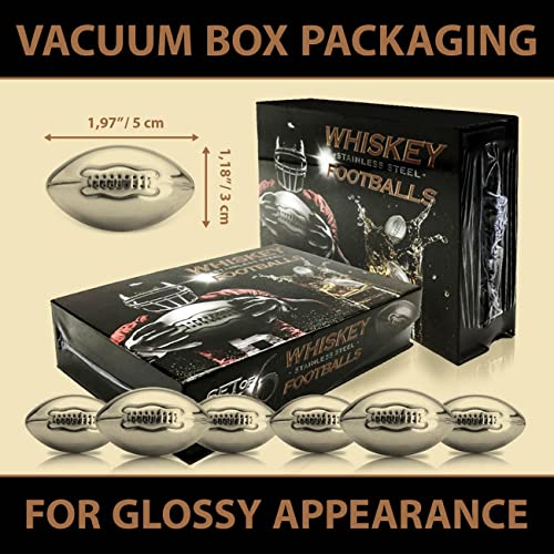 Whisky Stones Stainless Steel Footballs Set Of 6 In A Luxury Box. Reusable Chilling Rocks Stone Ice Cubes Beer, Wine Chillers. Cool Birthday Gift Sets For Him Man Father's Day Dad Or Rugby Sports Fan. #TOP6