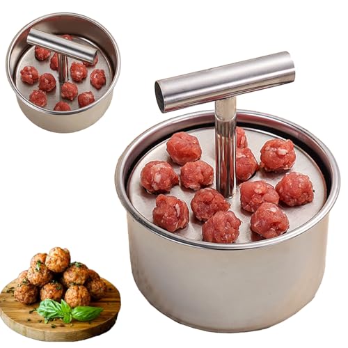Pressa Manuale da Polpette, 12 Fori Manuale Polpette Maker Strumenti, Macchina per Polpette in Acciaio Inossidabile, Former per Polpette in Acciaio Inox, per Cucina, Polpette di Pesce, Polpette (L)