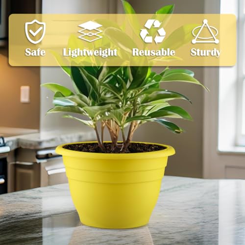 Image of RooTrimmer 3 Pack 11 Inch Plant Pots for Indoor Outdoor,Plastic Floor Planters with Drainage Holes,Lightweight Flower Pots for Home,Patio & Garden(Yellow)