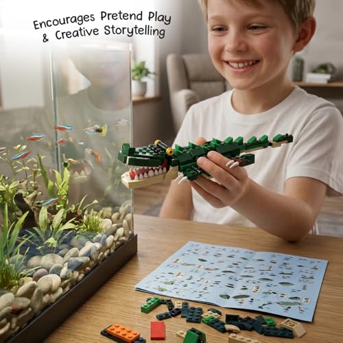 Image of Intelliskills Think Blocks: 3-in-1 Aquatic Animals 118 Piece Set,Shark, Squid&Seahorse, Model Building Kit for Kids,STEM Construction Set for Toddlers,Assemble&Play Game,Activity&Gifting Toy (Green)