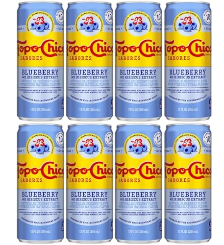 Topo Chico Sabores 12oz Cans (Blueberry Hibiscus) pack of 8, (total 12 x 8 = 96 oz)