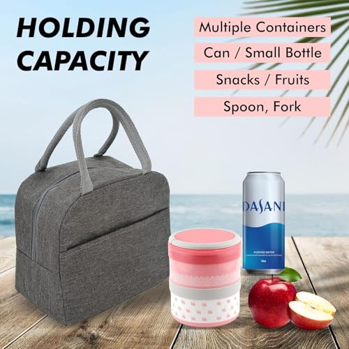 Image of Insulated Travel Lunch /Tiffin /Storage Bag for Office, College & School (Grey)