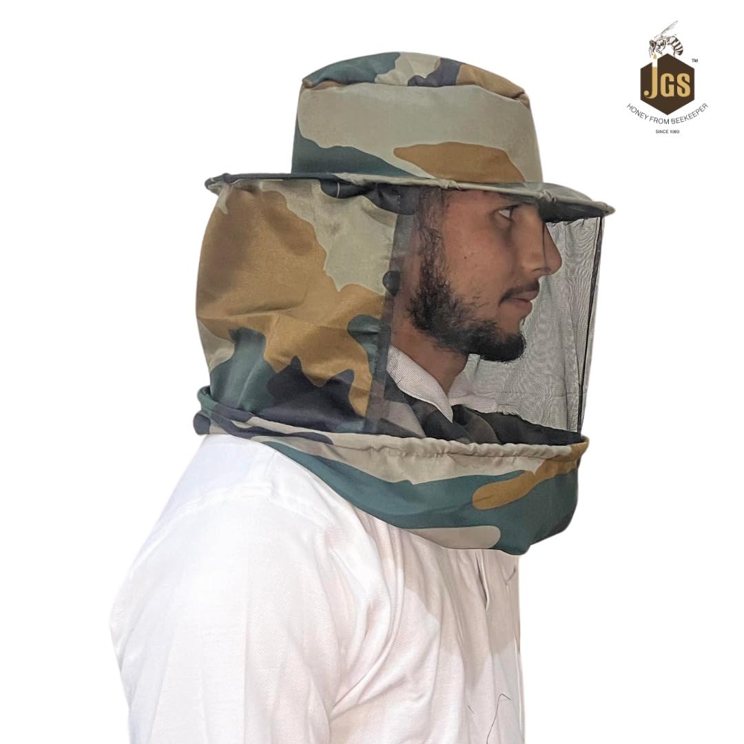 JGS Bee Cap Honeybee Cap | Bee Veil for Protection of Face from Honey Bee Sting | Sting Protection with Neck Protection (Army Print Colour) - Image 5 thumbnail